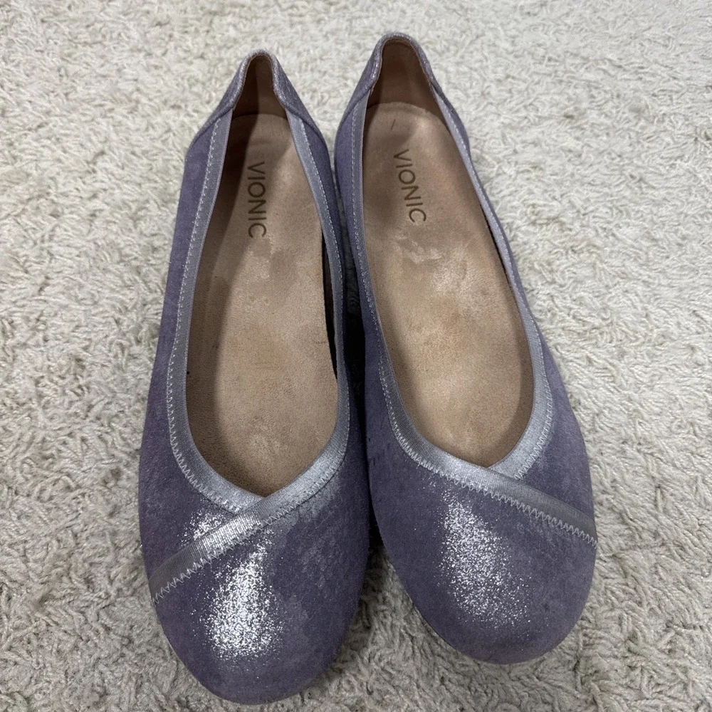 Vionic‎ Carroll Metallic Lavender Snakeskin Slip On Ballerina Flats Women's 9.5M